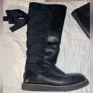 Tall black leather Uggs with lace up back - Women’s size 8